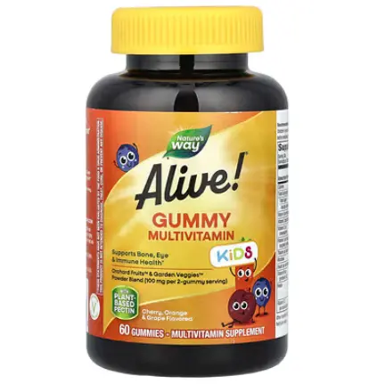 Nature's Way, Alive! 儿童，多维生素胶囊，樱桃、橙子和葡萄味，60 粒软糖