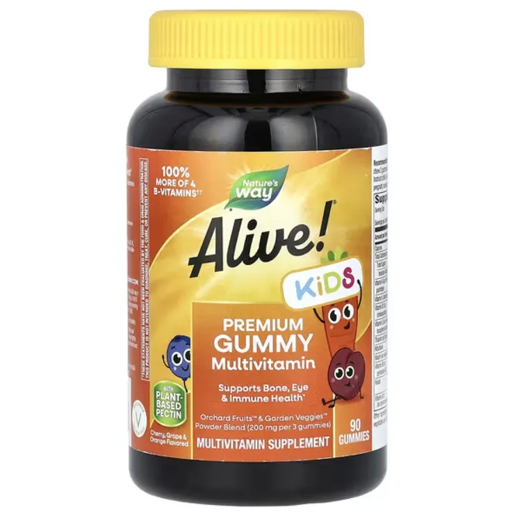 Nature's Way, Alive! 儿童，多维生素软糖，樱桃、葡萄和柳丁味，90 粒