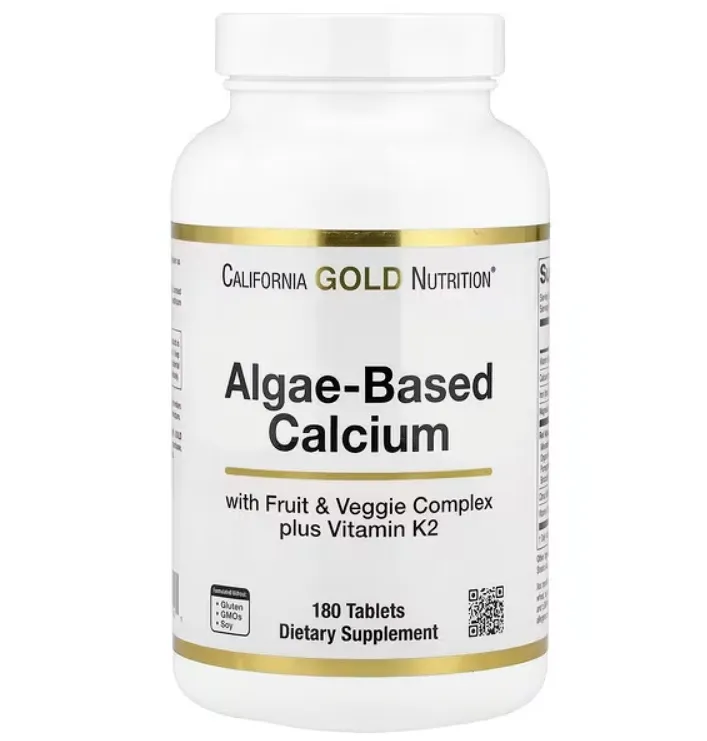 California Gold Nutrition, 藻类基钙，含钙、维生素 D3 和镁，有机草莓、树莓和蓝莓味，180 片