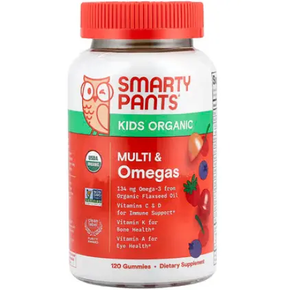 SmartyPants, Kids Organic，复合营养素和 Omega 软糖，混合莓果和樱桃味，120 粒软糖