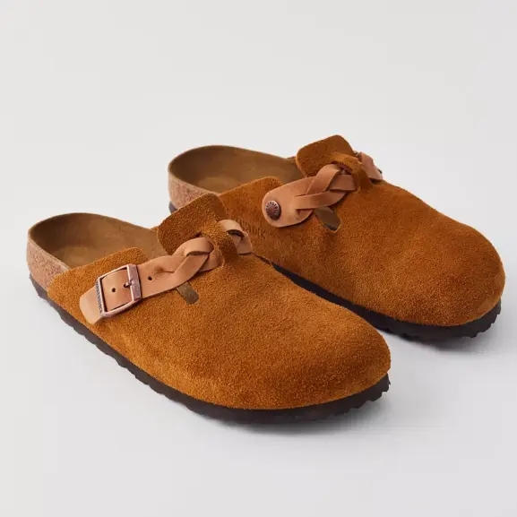 Birkenstock 勃肯 Boston 麂皮编织带半包拖鞋
