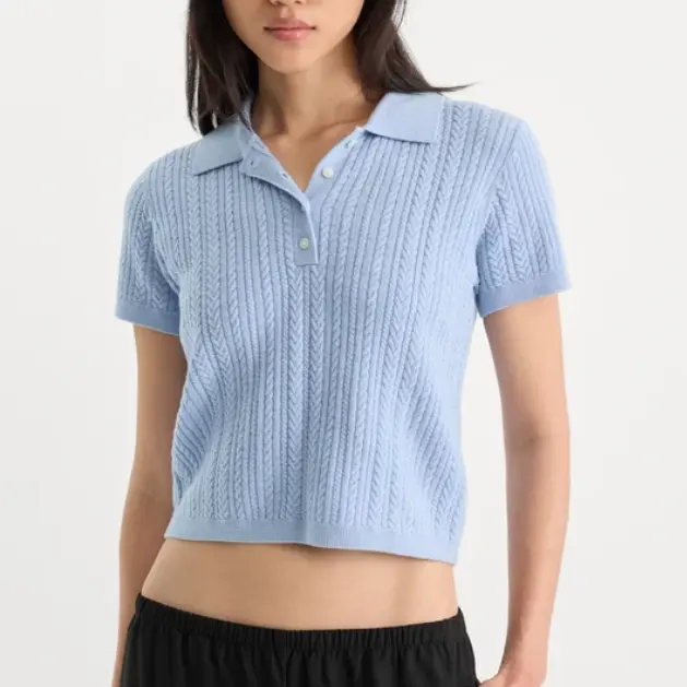 Good American 蓝色短袖针织Polo衫