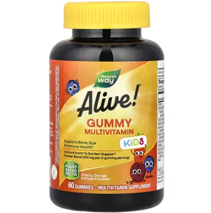 Nature's Way, Alive! 儿童，多维生素胶囊，樱桃、橙子和葡萄味，60 粒软糖