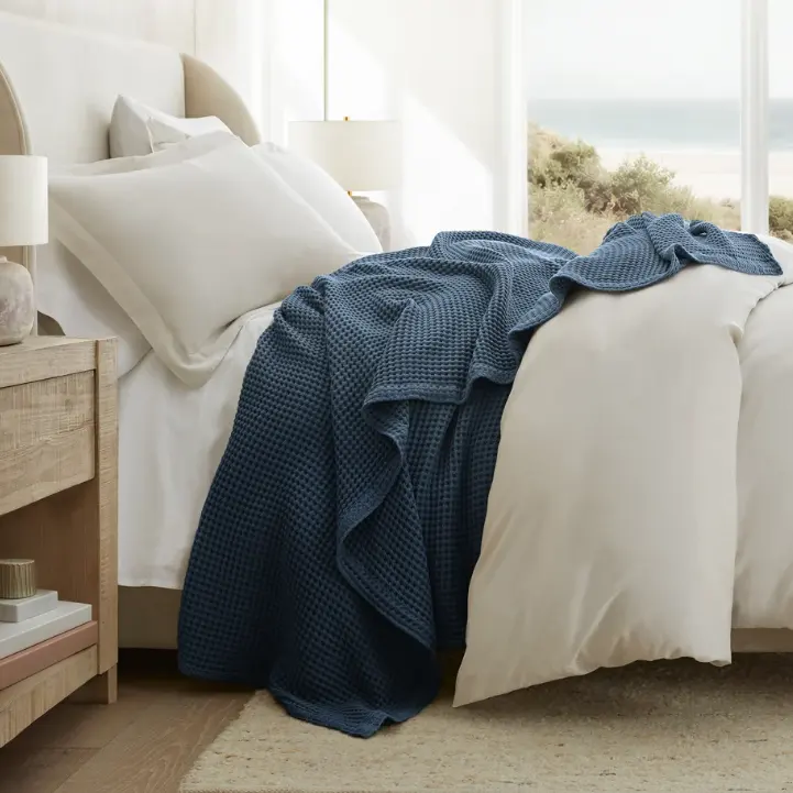 补货！Linens and Hutch 纯棉华夫格纹床毯