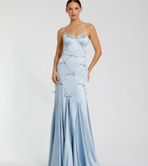 Mac Duggal 蓝色蝴蝶结缎面裙