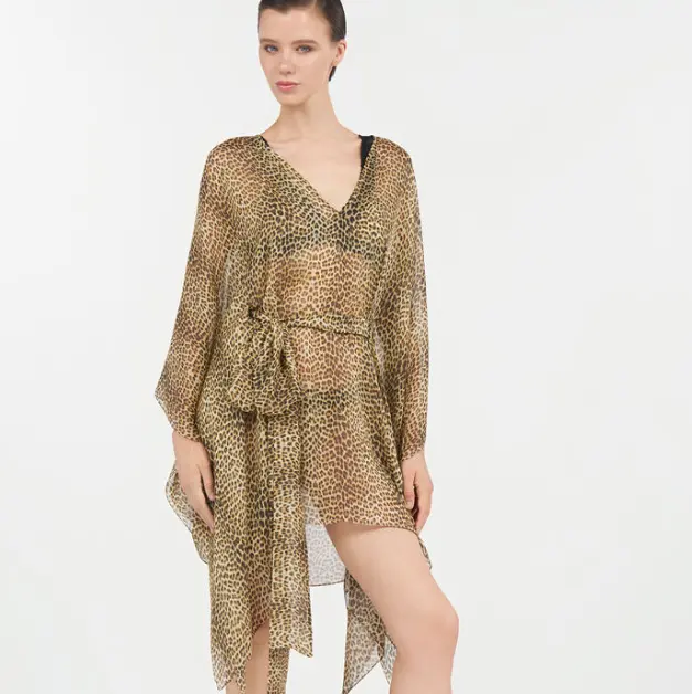 Roberto Cavalli 豹纹印花真丝长袍