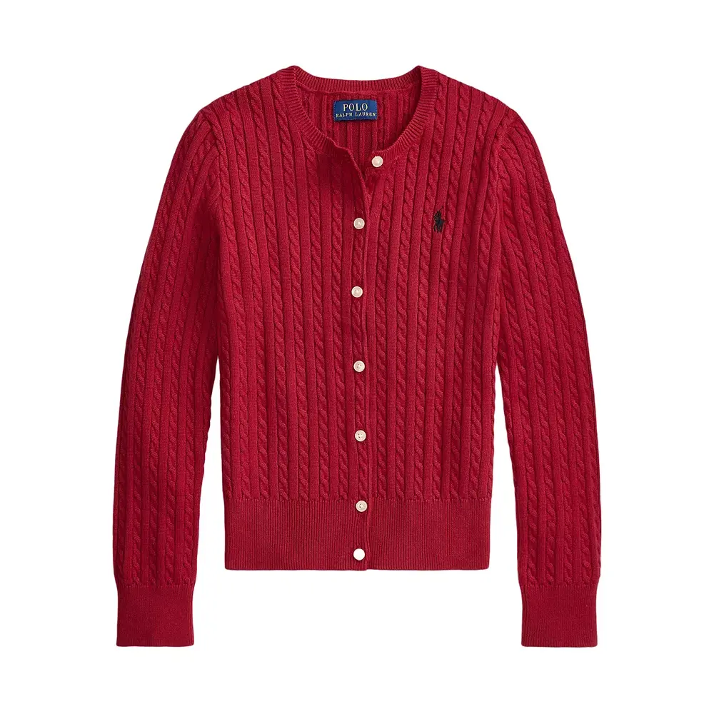 L码有货！Polo Ralph Lauren 拉夫劳伦大童款红色针织绞花开衫