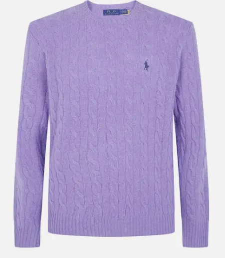 Polo Ralph Lauren 绞花长袖圆领套头毛衣 香芋紫