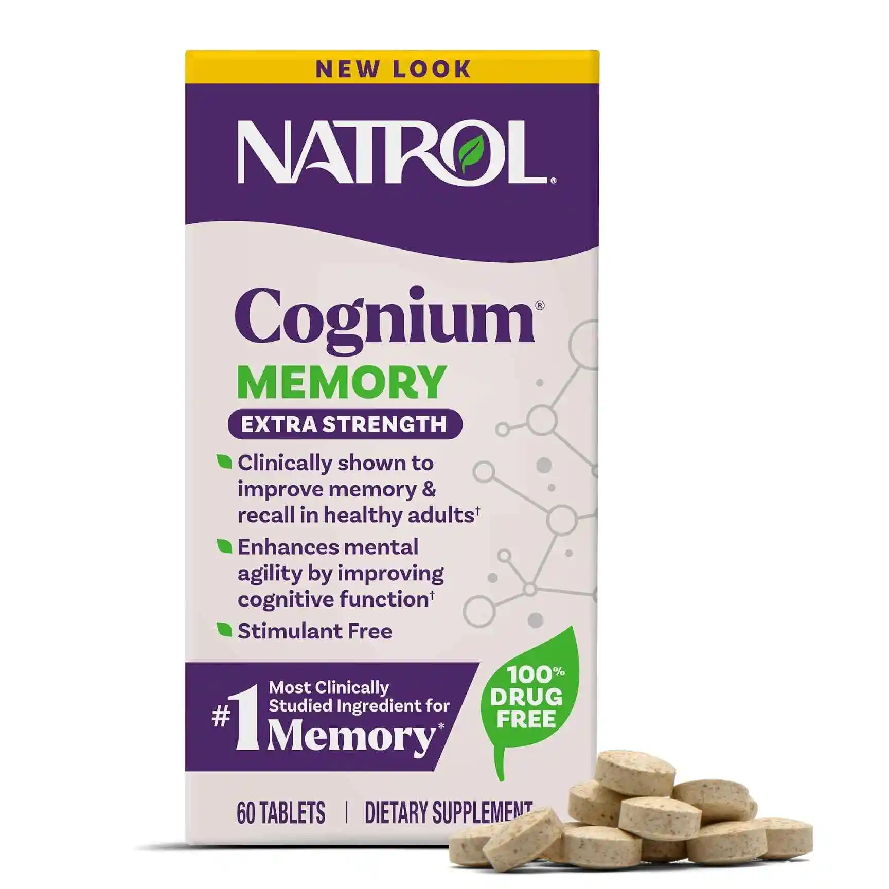 Natrol Cognium 记忆 强效丝蛋白水解物 200 毫克,大脑健康和记忆支持膳食补充剂,60 片