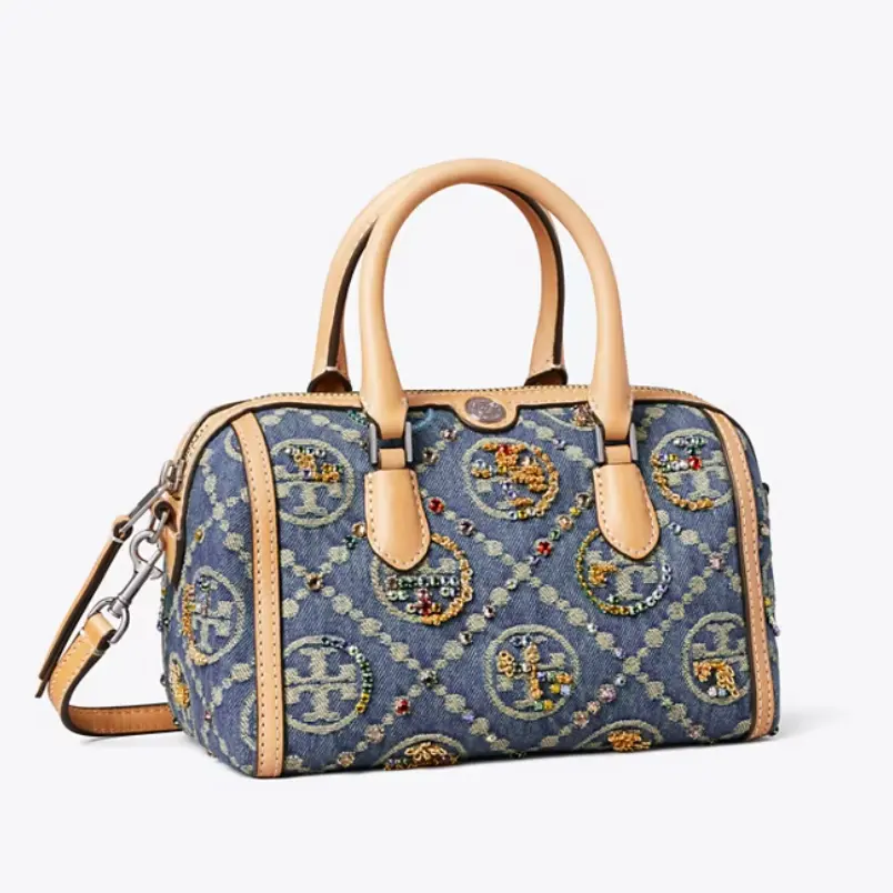 Tory Burch 汤丽柏琦 牛仔刺绣串珠波士顿包