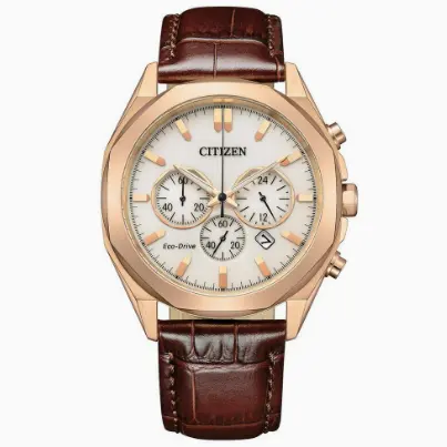 Citizen 西铁城经典系列 41mm 玫瑰金 PVD 镀膜计时款光动能男士腕表