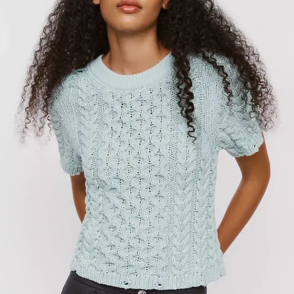 Anthropologie 绞花针织短袖毛衣