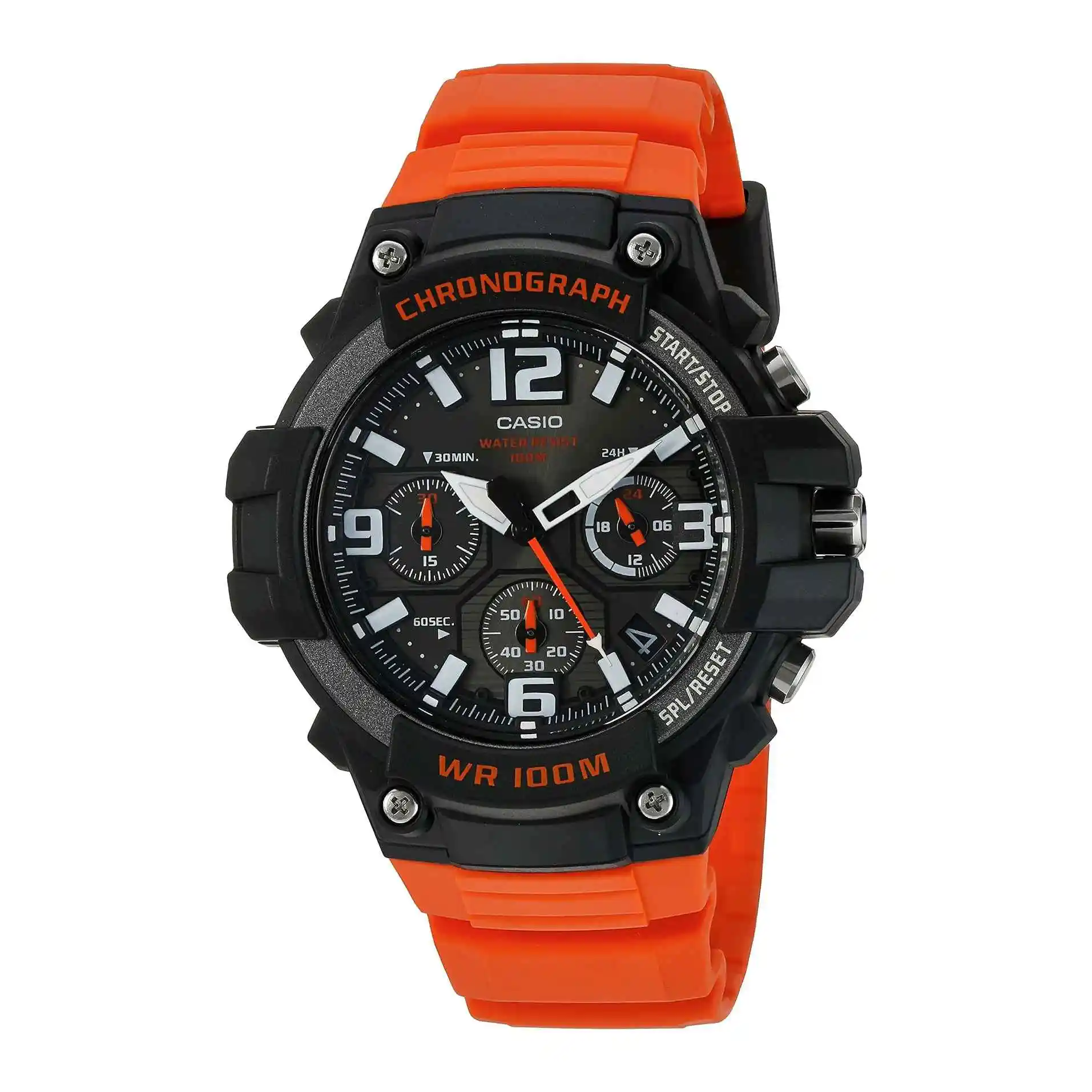 CASIO 卡西欧 男士运动表 户外时尚防水耐用 橙色表带大数字手表