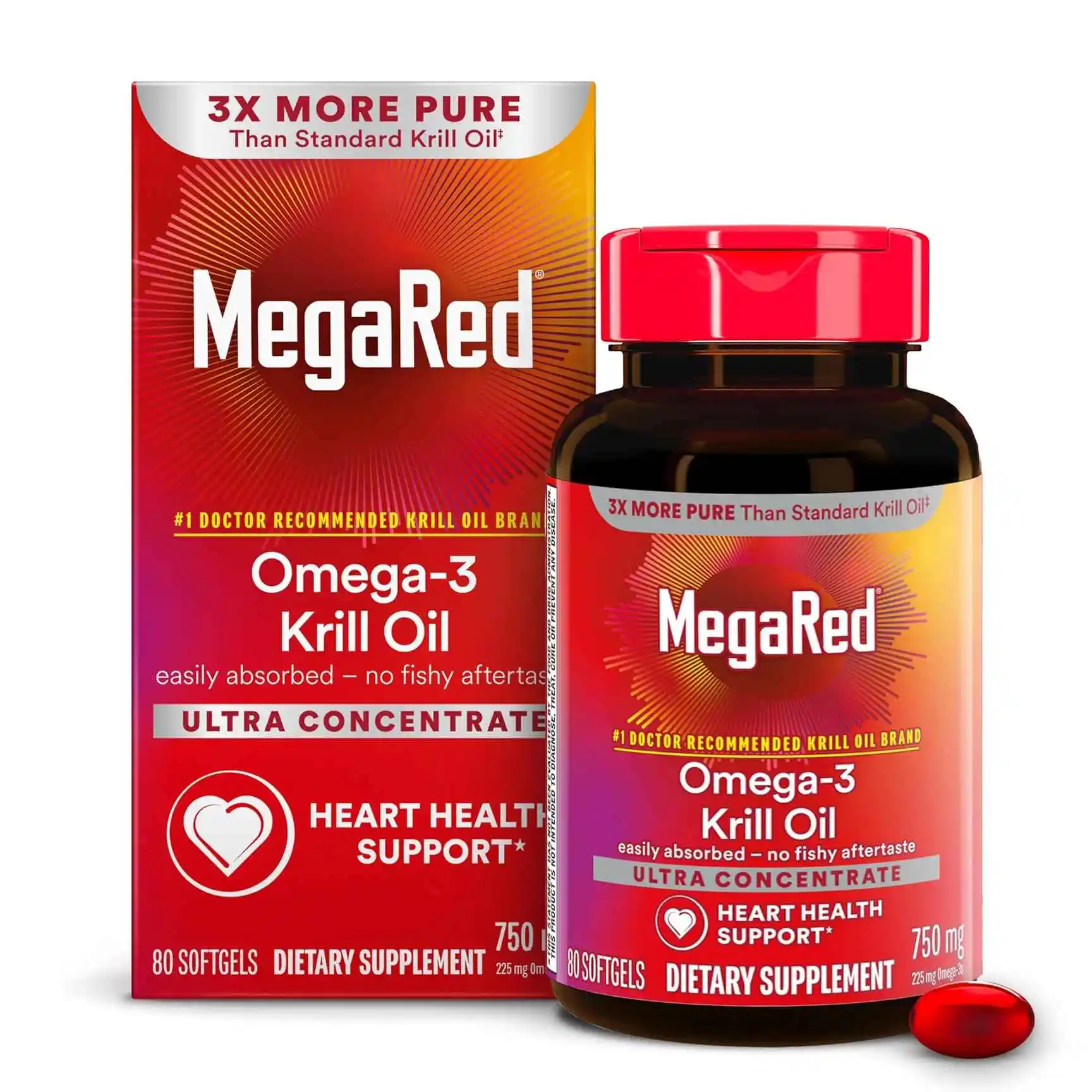 MegaRed 南极磷虾油软胶囊 750mg 80粒 Omega3 心脏健康
