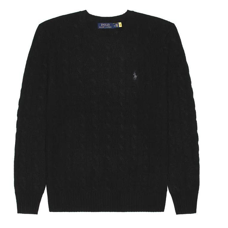 限XL/XXL 码！Polo Ralph Lauren 拉夫劳伦 圆领绞花针织毛衣 黑色
