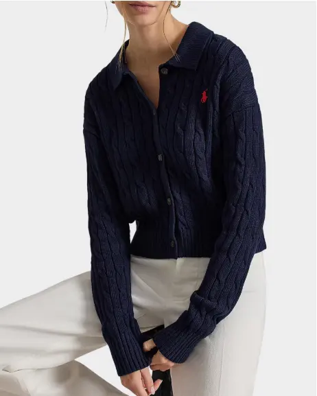 Polo Ralph Lauren 麻花绞花纯棉翻领开衫