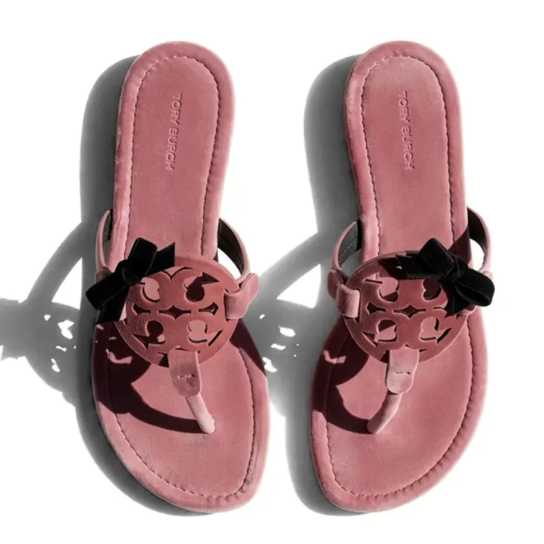Tory Burch 汤丽柏琦丝绒蝴蝶结人字凉鞋