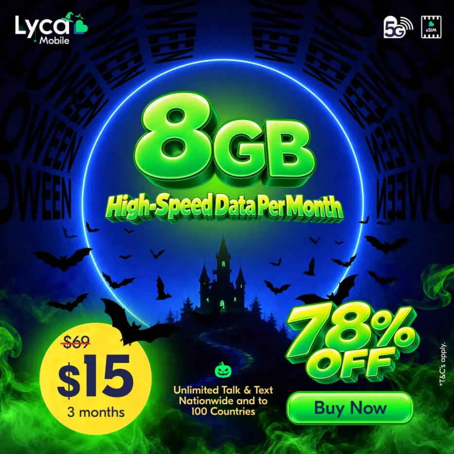 Lyca Mobile US：万圣节大促！美国无限流量套餐