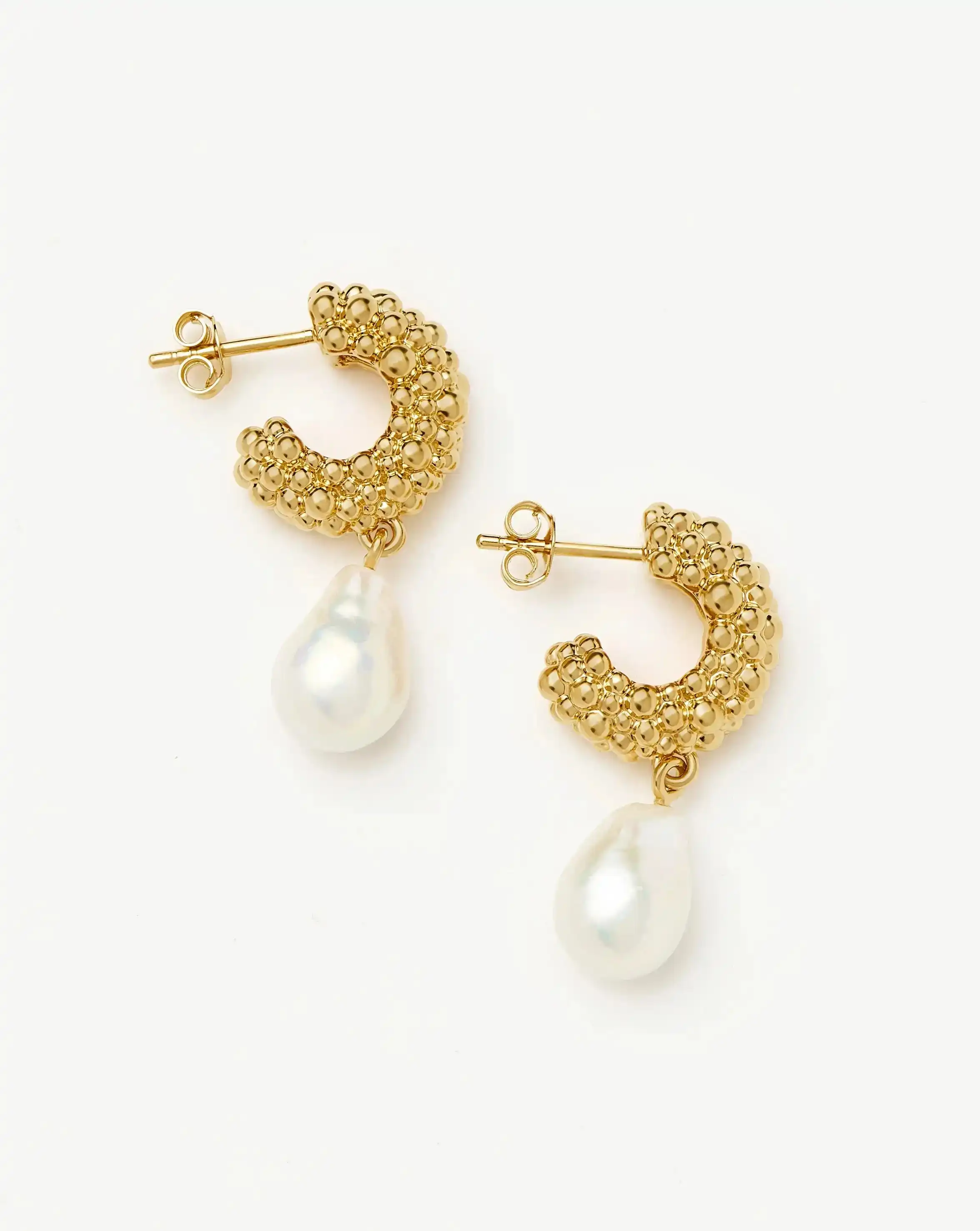 Missoma 18K 镀金 Pearl Baya 珍珠吊坠圆环耳环