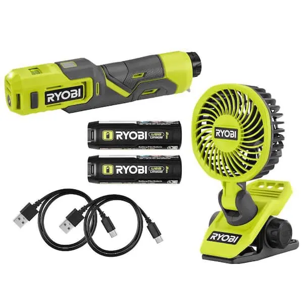 Ryobi夹扇+充气泵套装加赠电池
