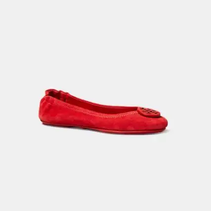6.5/7.5有码~TORY BURCH MINNIE 红色麂皮平底鞋