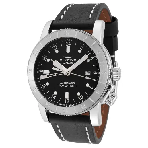 Glycine 冠星表 Airman 系列 银黑色男士机械腕表 GL0056