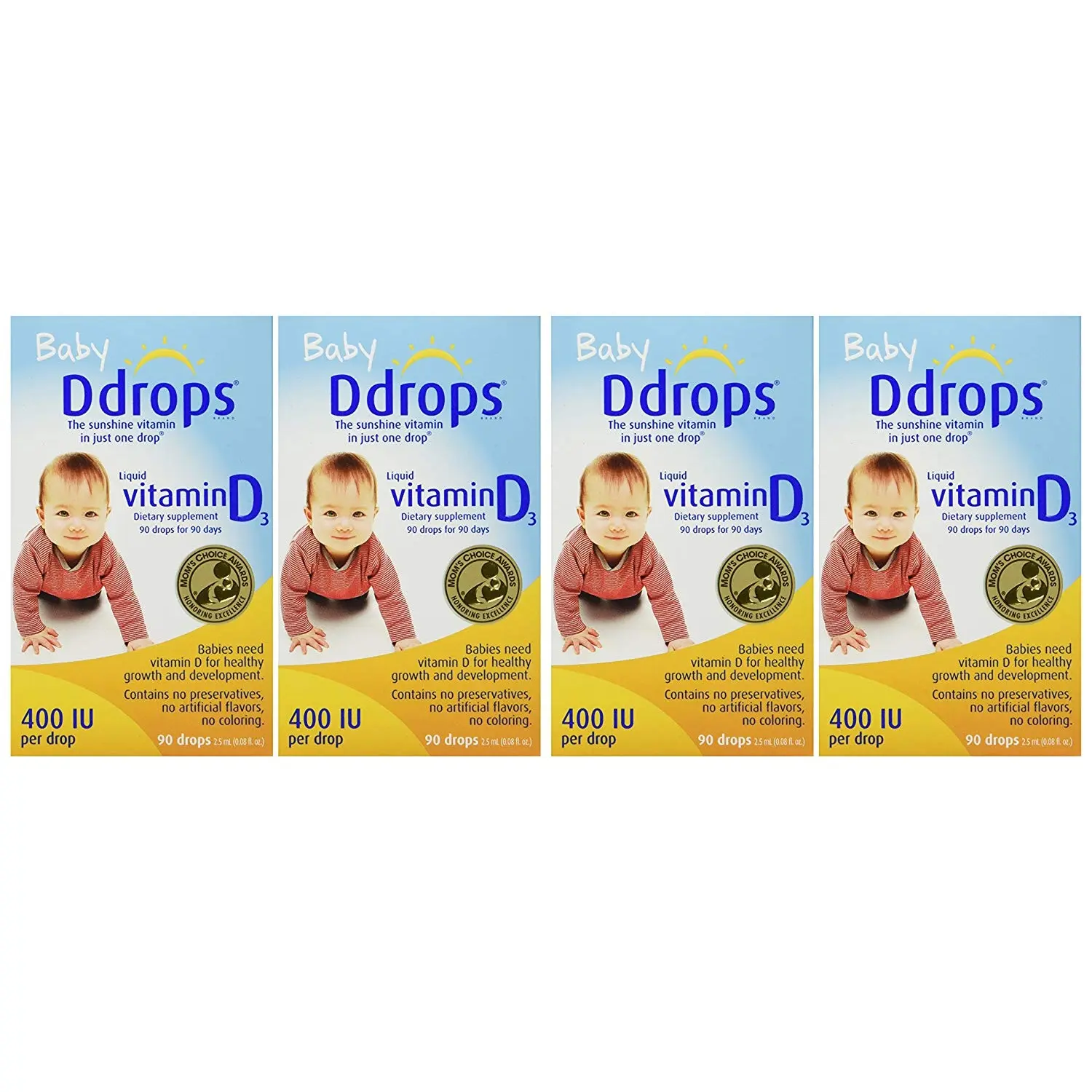Ddrops 400 IU 维他命D3滴剂 90滴*4盒