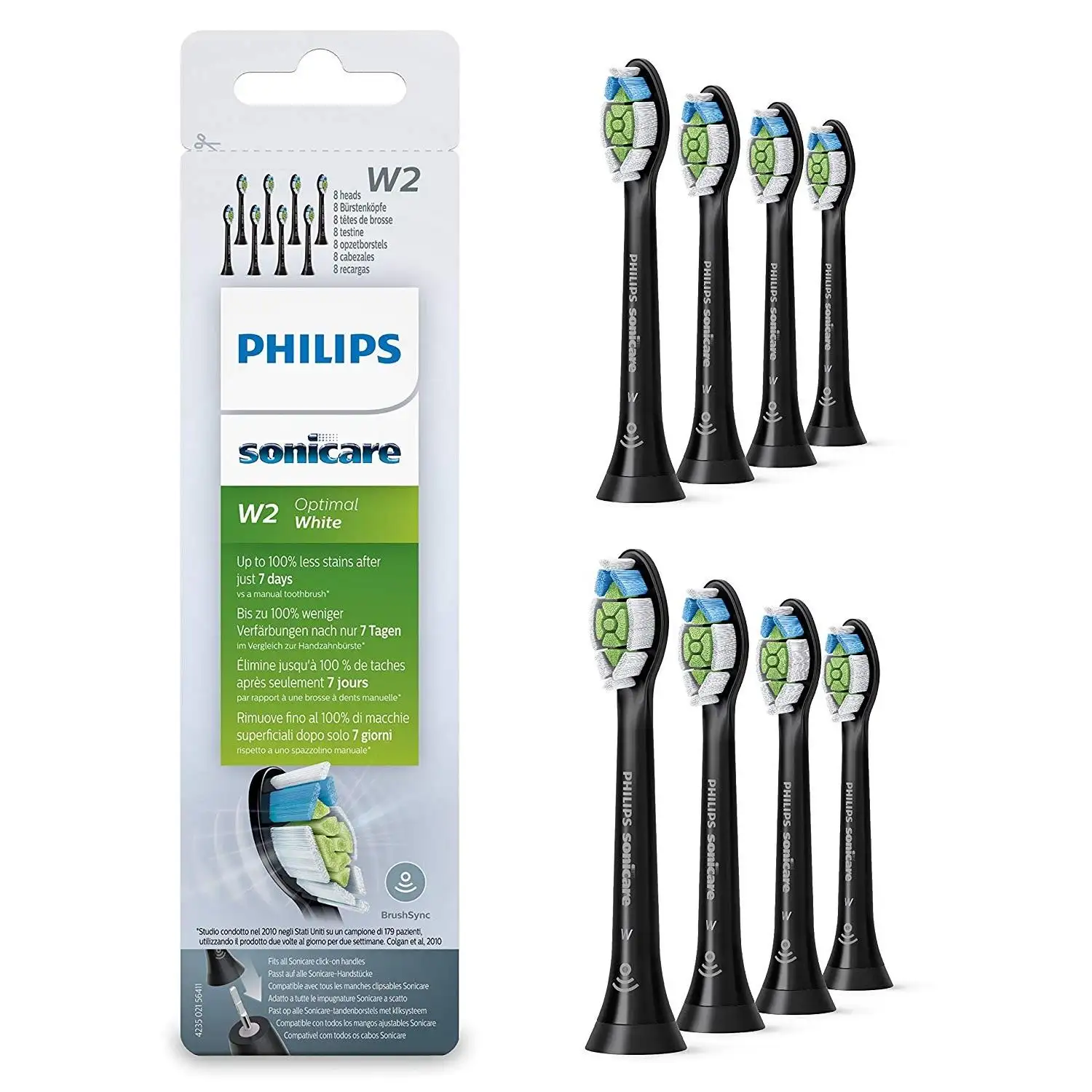 低价！Philips 飞利浦 HX6068/13 钻石清洁黑色电动牙刷替换刷头8支装