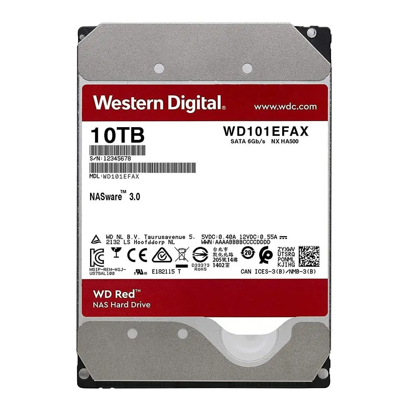 3件9折！Western Digital 西部数据 红盘 10TB SATA NAS网络存储硬盘 WD101EFAX