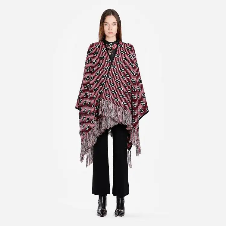 Gucci 古驰 粉色双G logo条纹提花斗篷