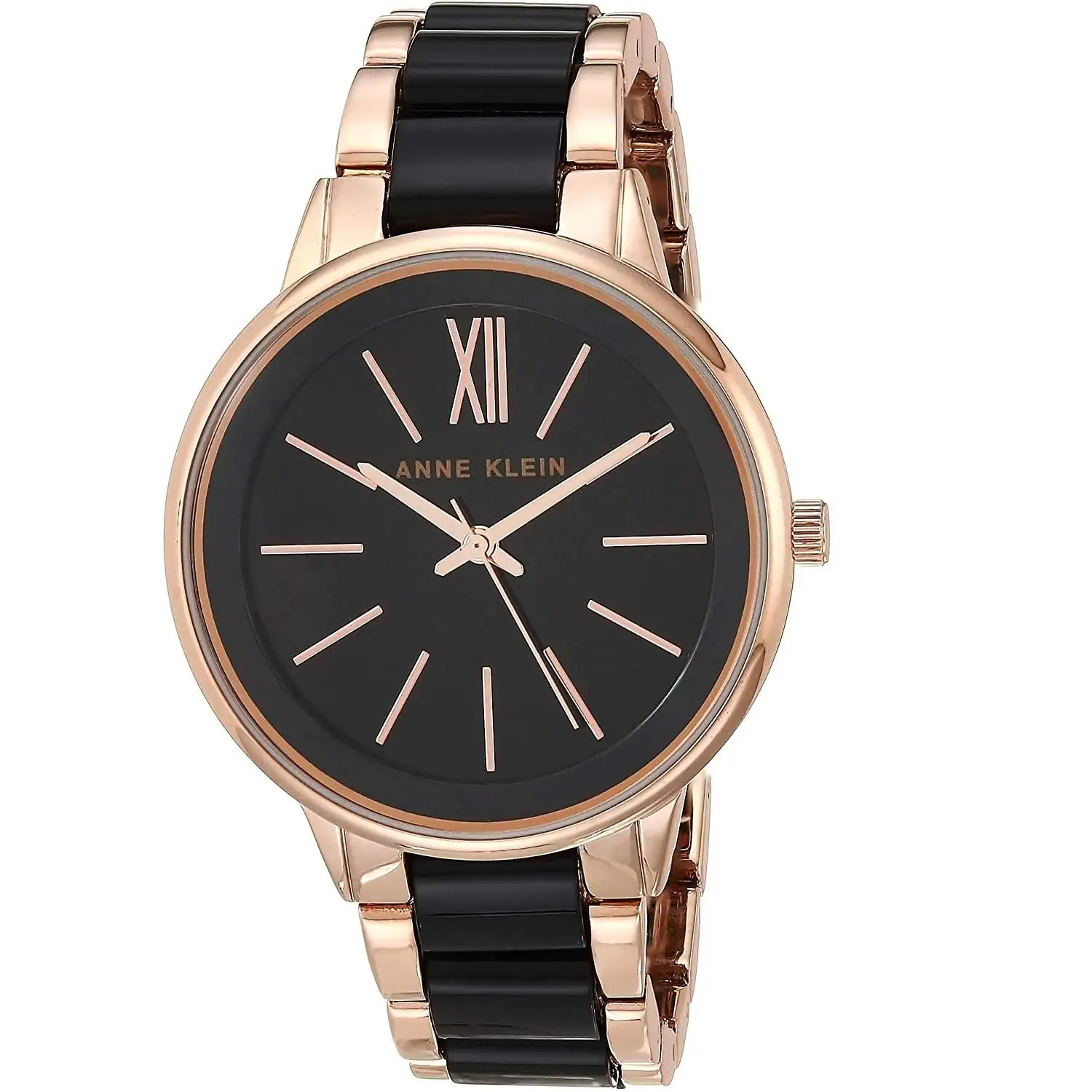 好价！ANNE KLEIN 安妮·克莱因 玫瑰 goldtone 和黑色塑料腕表