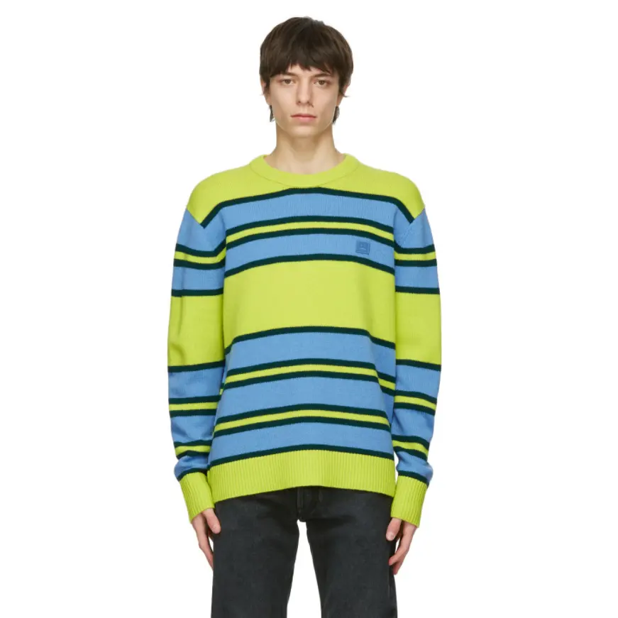 ACNE STUDIOS Green & Blue Wool Striped Sweater