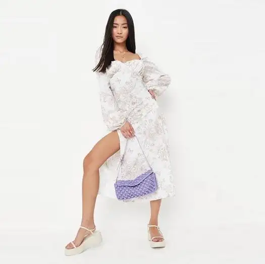 Missguided 石头印花气泡袖连衣裙