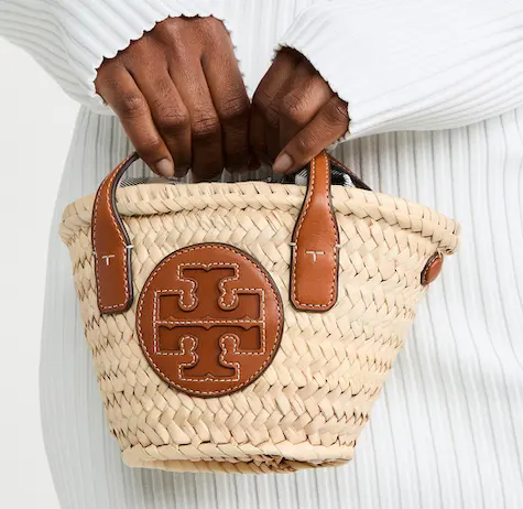 tory burch 新款编织菜篮子 格纹衬里