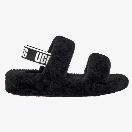 仅剩7码！UGG Oh Yeah 女士绒毛凉鞋 黑色
