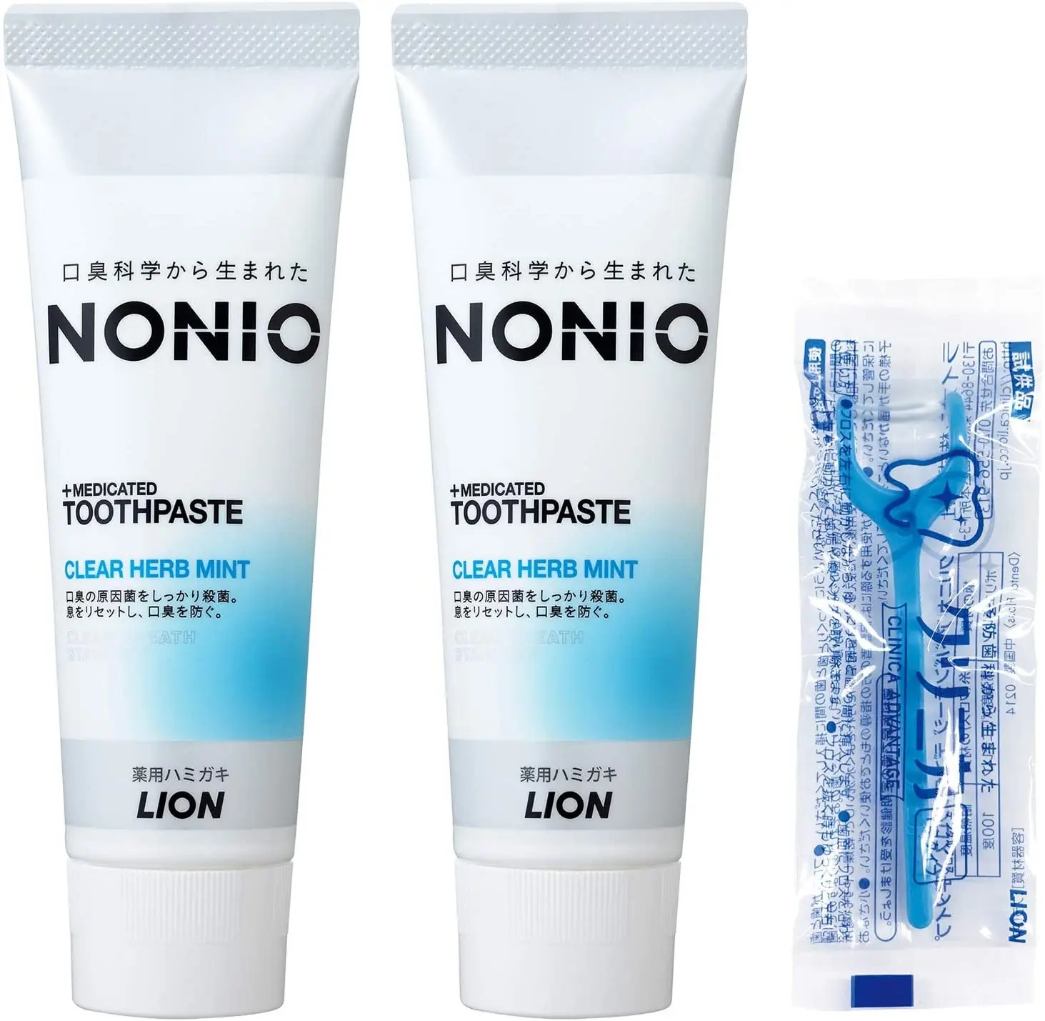日亚限定！狮王 NONIO 牙膏 透明香草薄荷 牙膏套装 130克×2个+牙线