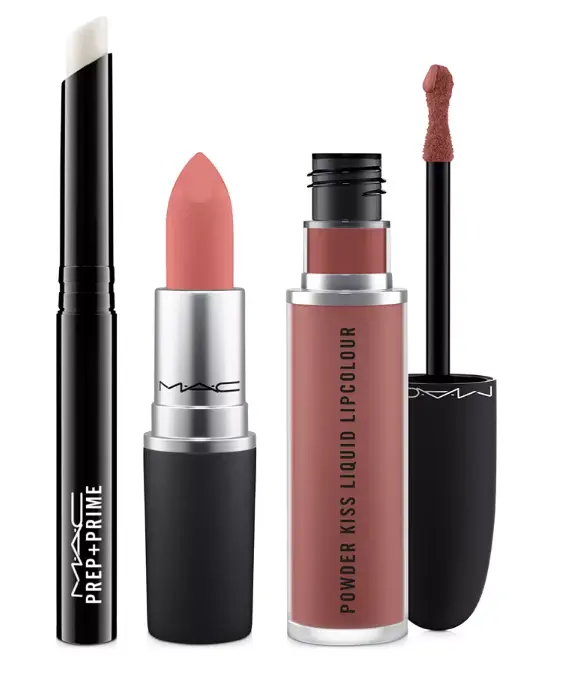 Mac 柔雾唇釉+口红+唇部打底3件套 over the taupe