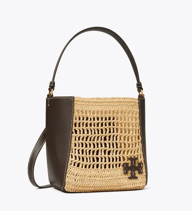 补货！Tory Burch 汤丽柏琦 MCGRAW RAFFIA 小号草编水桶包