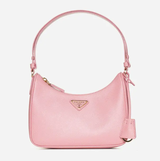 PRADA Saffiano 粉色皮质腋下包