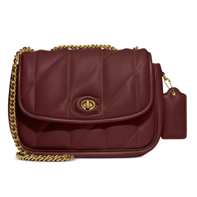 补货！COACH 蔻驰 Quilted Pillow Madison 链条单肩包 酒红色