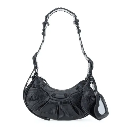 定价优势+折扣！Balenciaga Le Cagole XS 黑色鳄鱼纹机车包