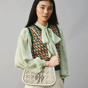 补货！Tory Burch 汤丽柏琦 Miller BasketWeave 单肩包 奶酪色