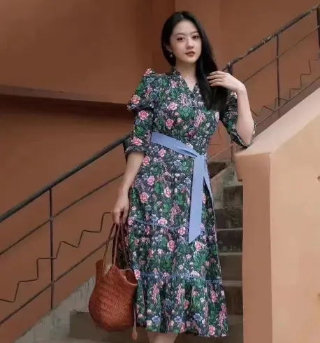 新品热卖！DVF 粉绿复古花束连衣裙