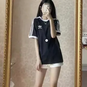 adidas Original 三叶草男款三道杠T恤 黑色