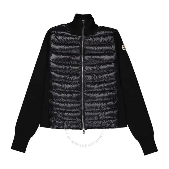 MONCLER 女士黑色针织袖薄羽绒夹克