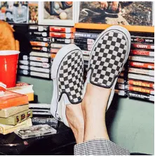 降价！VANS 棋盘格slip-on一脚蹬大童款帆布鞋