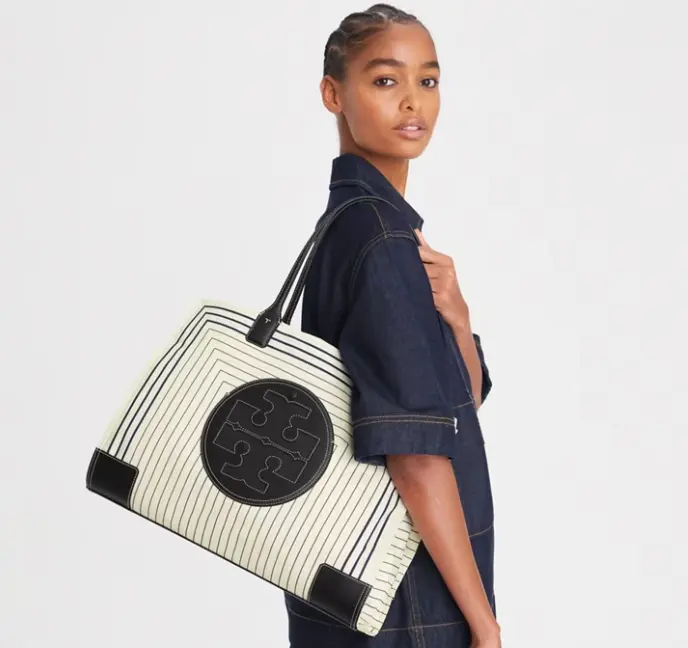 TORY BURCH ELLA 黑色条纹大号托特包