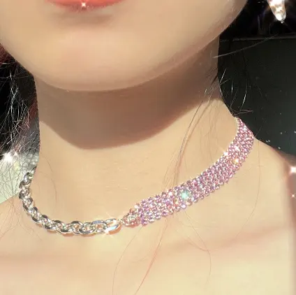 JUSTINE CLENQUET 粉钻银链拼接项链