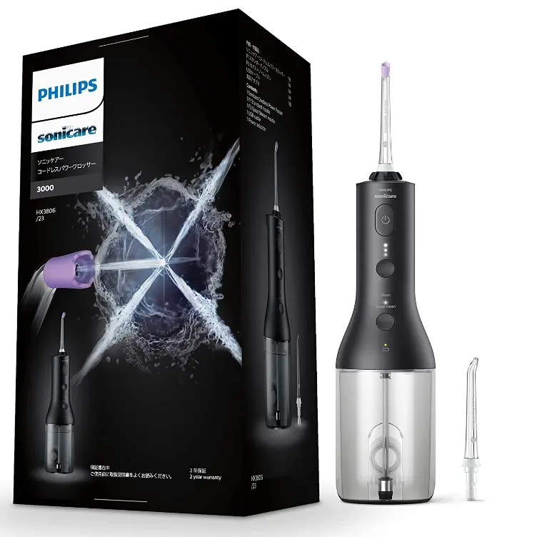 史低！Philips 飞利浦 口.腔清洗器 Sonicare 无绳电动吹嘴 3000 X 型水流 黑色 HX3806/23