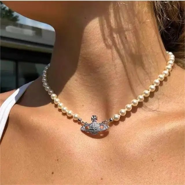 叠戴的神！西太后浅浮雕土星珍珠 CHOKER 玫瑰金